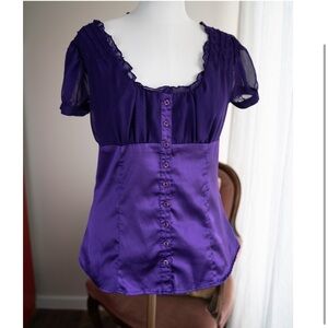 Purple satin and chiffon peasant top